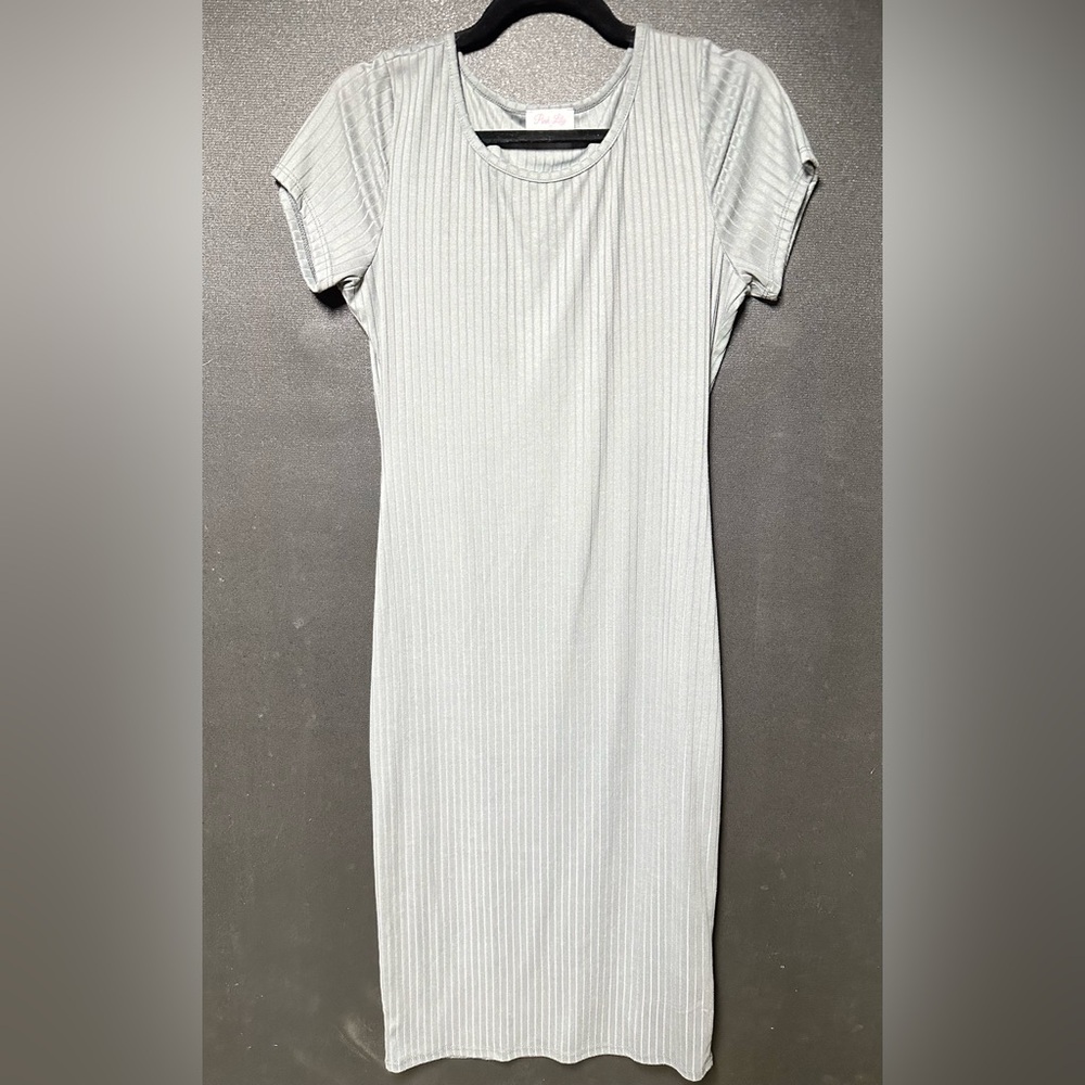 Pink Lily Elegant Gray Ribbed Midi Dress